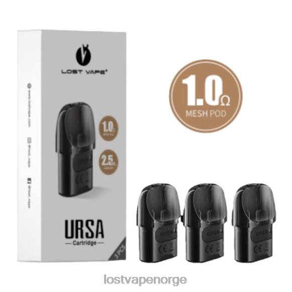 Lost Vape URSA erstatningsputer | 2,5 ml (3-pakning) svart 1.ohm | Lost Vape Price Norge NHN0H124